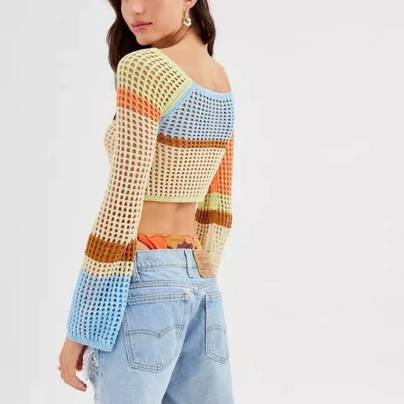 Urban Outfitters Cropped Color Block Crochet Top - Picture 2 of 5